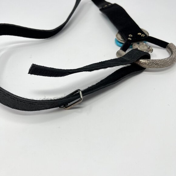 Adjustable Black, Silver & Turquoise Fashion Belt with Hook & Loop Western - Picture 8 of 9